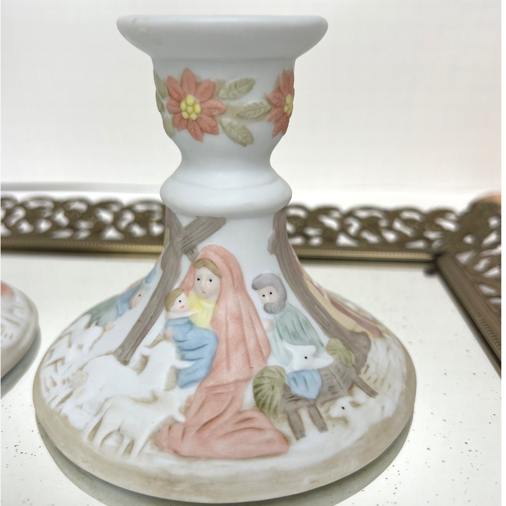 Candle Holders Lefton Christopher Collection Nativity Vintage Ceramic Decor Pair